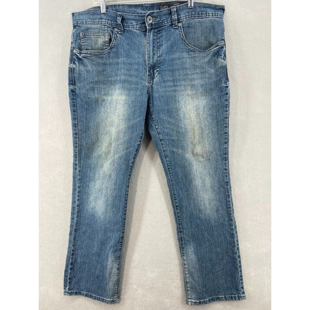 TK Axel Jeans Mens 36x30‎ Blue Denim Distressed Slim Straight Fade Light